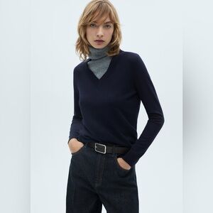 Mango Dark Blue V-Neck Sweater NWT
